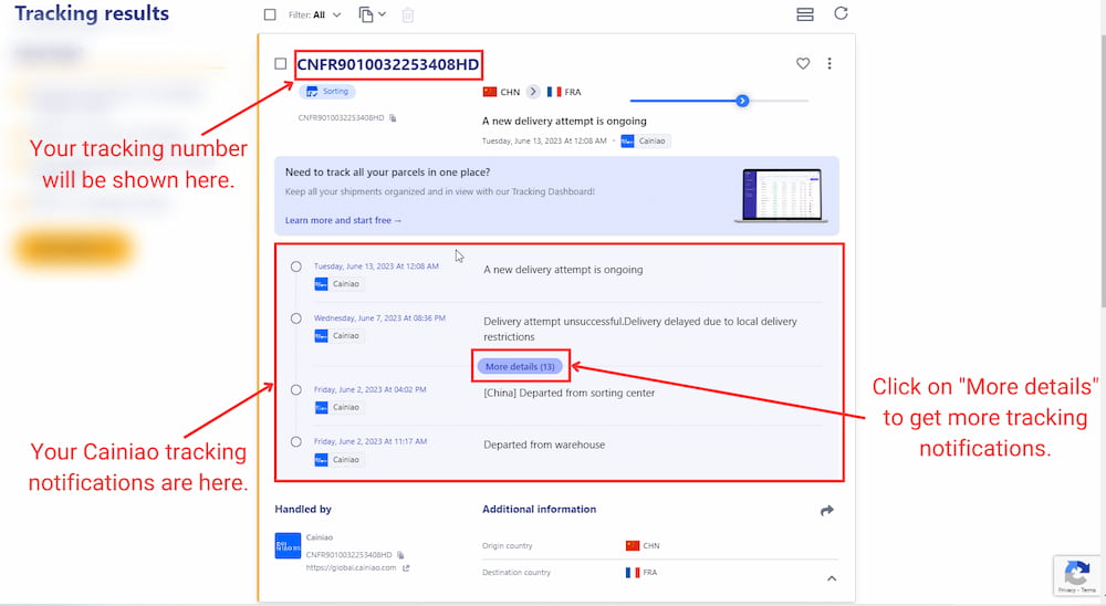 Cainiao tracking notifications
