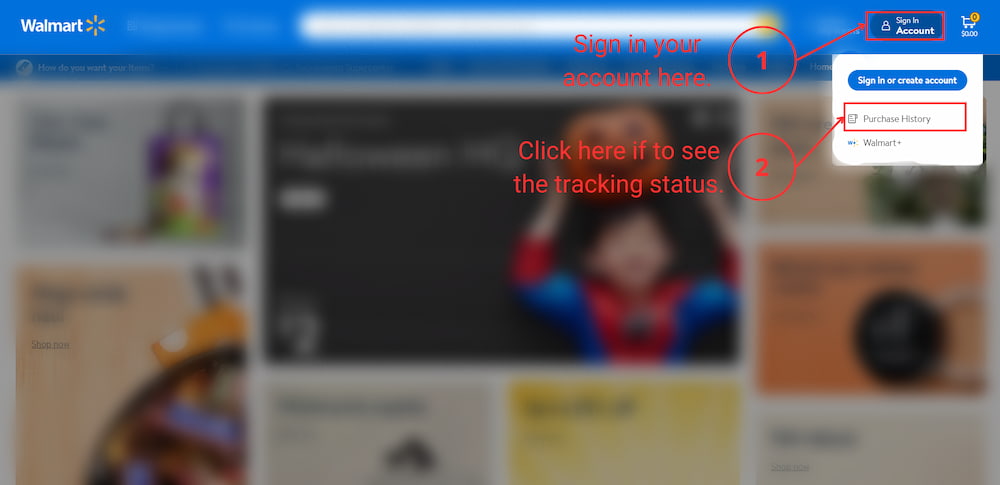 Walmart tracking on website