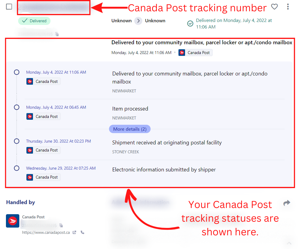 tracking status of Canada Post on Ship24